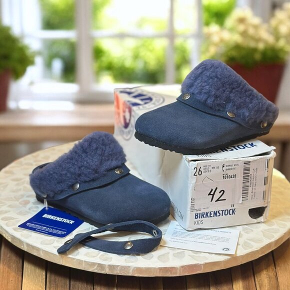Birkenstock Kaprun Cuff Shearling Slipper Clog Kids EU 26 / US K 8.0 Navy - Picture 2 of 16